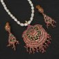 TRADITIONA INDIAN JEWELRY GOLD FINISH RUBY EMERALD NECKLACE EARRING 3P RE156
