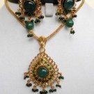 INDIAN POLKI GOLD PLATED EMERALD GREEN KUNDAN BRIDAL JEWELRY NECKLACE SET PN851