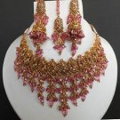 3 PC GOLD FINISH SIMULATED CZ ONYX POLKI BRIDAL SAREE CHOKER NECKLACE SET FQ1