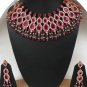 INDIAN JAIPURI JEWELRY SET PINK DIAMOND CUT STONE BRIDAL NECKLACE EARRING 3PC