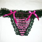 Women's Sexy G-string Dark Pink- black lace
