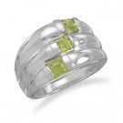 Three Row Polished Peridot Ring