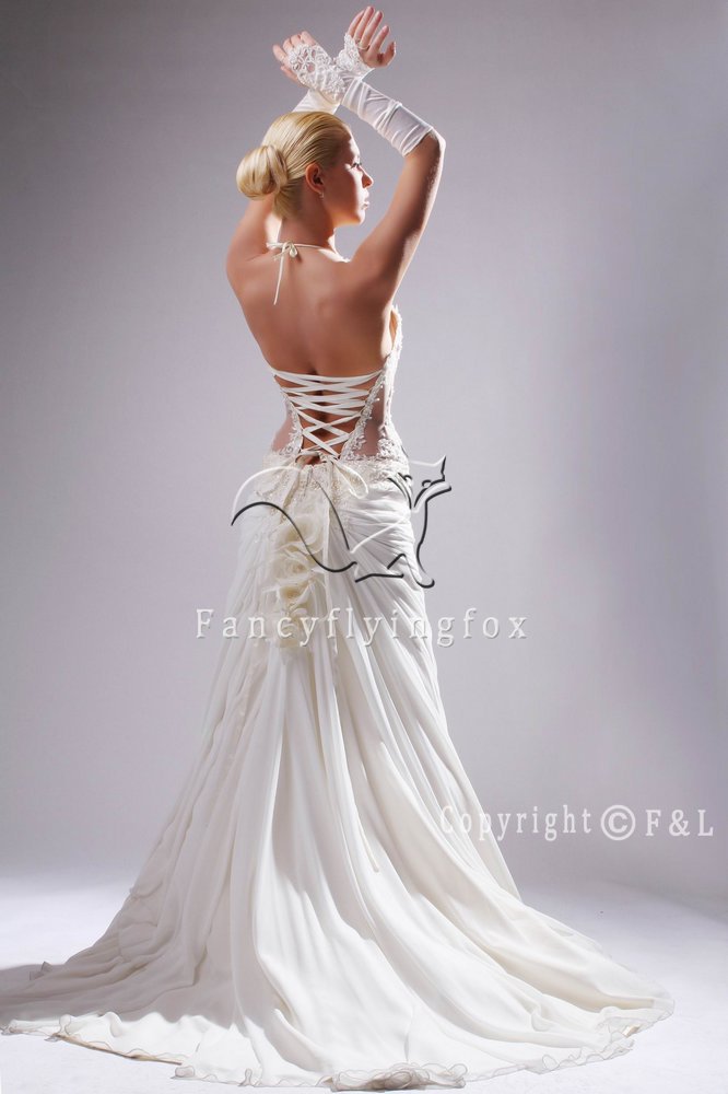 Halter Sexy Semi-Cathedral train Summer Wedding Dress 25594