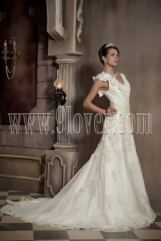 One Shoulder Wedding Dress with Lace Floral Bridal Gown 3285