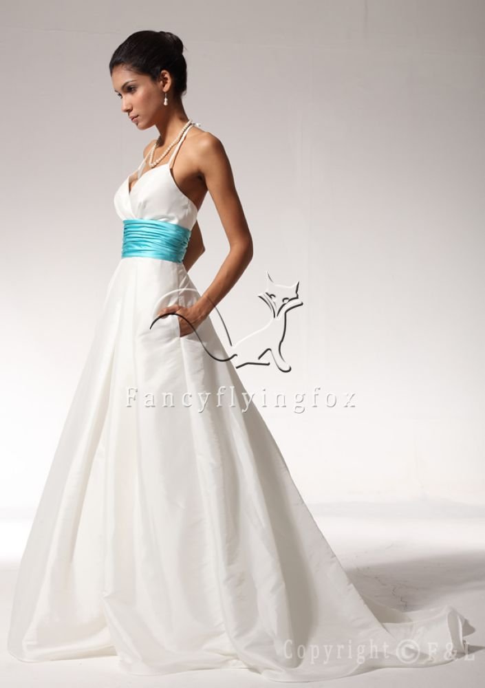 Petite Blue Band Inexpensive Wedding Dress WG3435