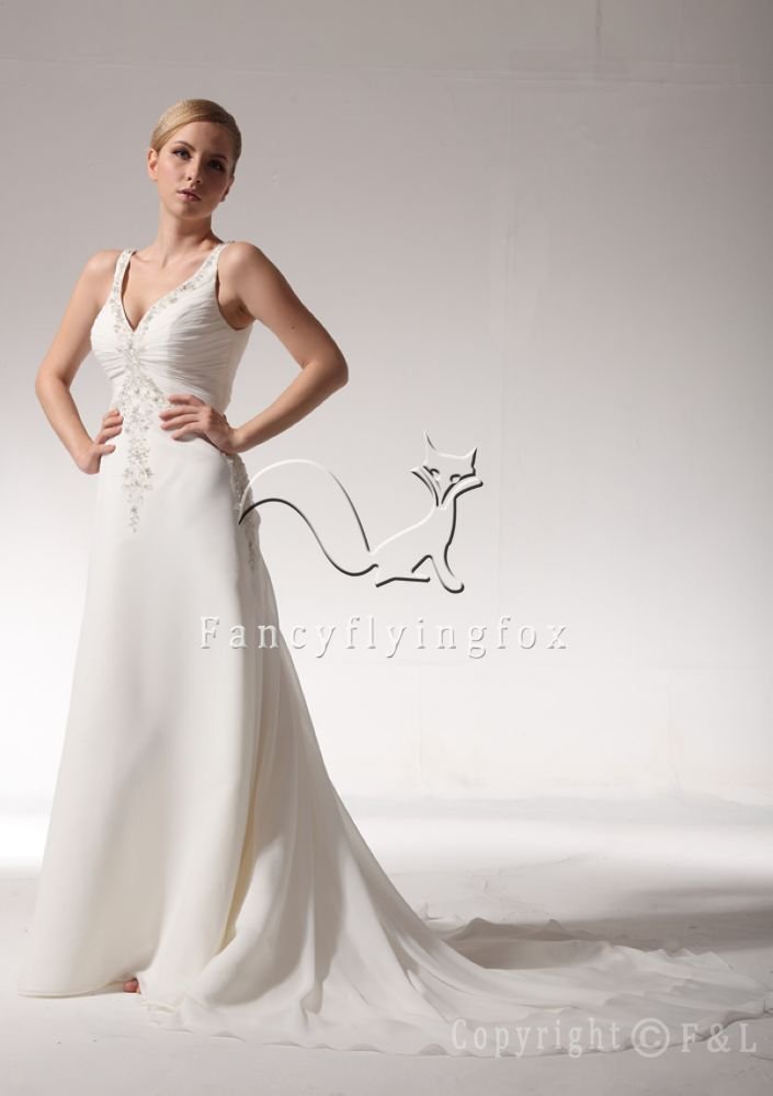 Sexy V neck Elegant Embroidery Bridal Dress 9V3434