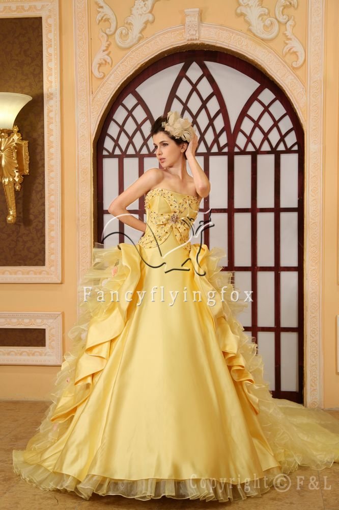 Yellow Pretty Quinceanera Dress with Train 002