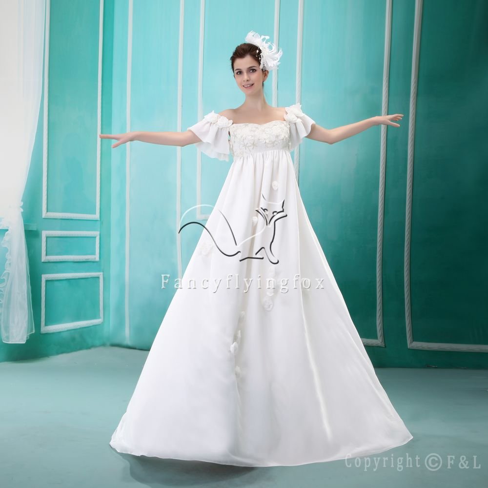 Romantic Maternity Wedding Dress with Short Sleeves H001
