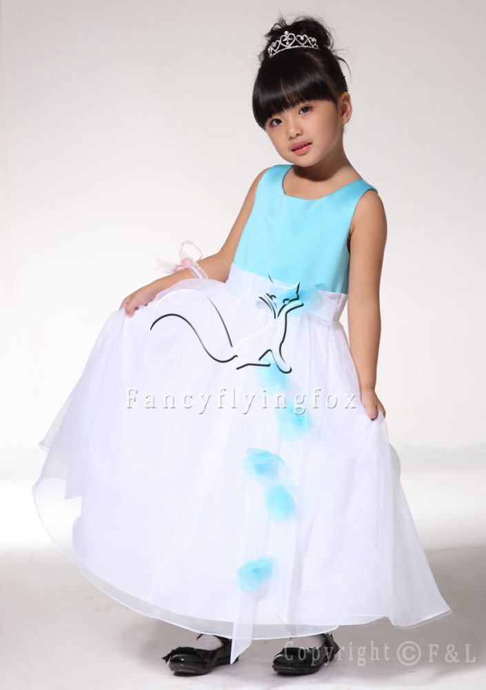 Cheap Blue and White Flower Girl Dress 017