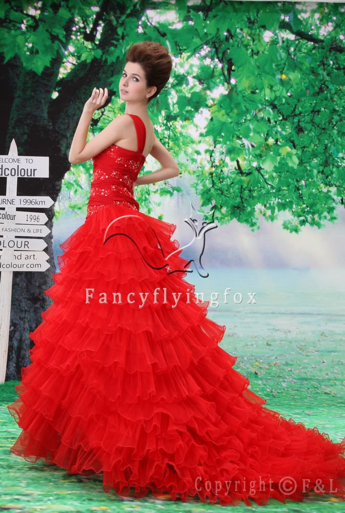 Red One Shoulder Long Princess Prom Dress A426F