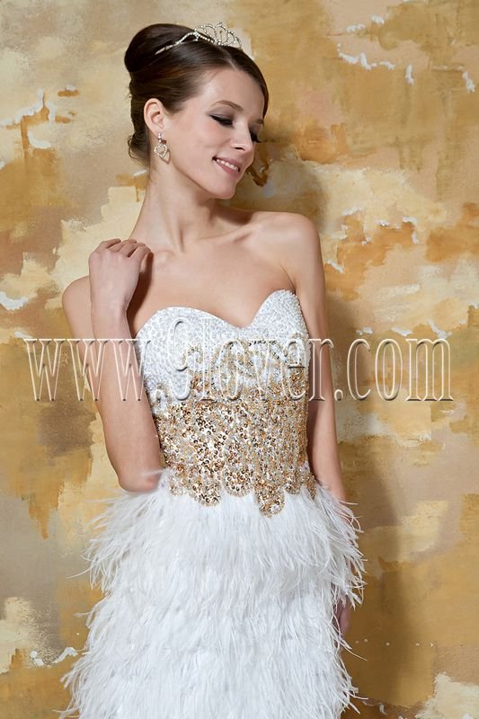 Feather Tea-length Prom Dress 3375