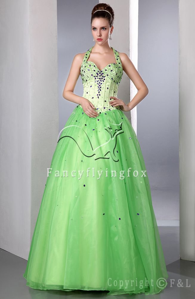 Halter Green Floor Length Formal Evening Dress LEZA