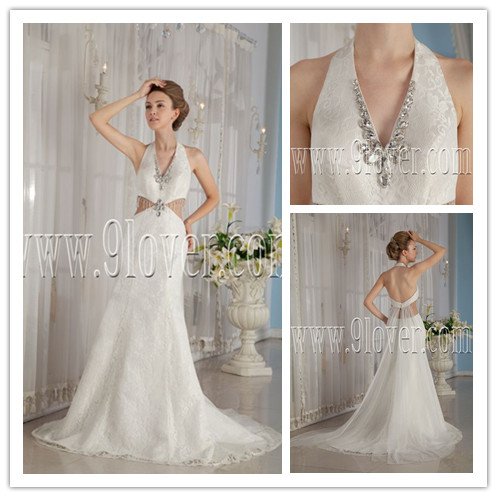 sexy 2013 halter neck a-line floor length sleeveless wedding gowns with brush train IMG-9202