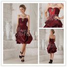 burgundy taffeta strapless a-line knee length short prom dress IMG-9896