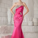 fuchsia satin strapless a-line floor length bridemaid dress with beaded neckline IMG-9440