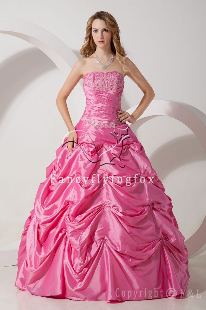 classic hot pink taffeta strapless ball gown floor length quinceanera ...