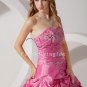 classic hot pink taffeta strapless ball gown floor length quinceanera dress with pleats IMG-1396