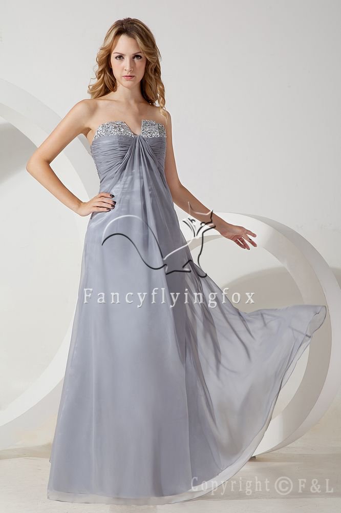 elegant silver chiffon empire maternity evening dress with beaded IMG-1438