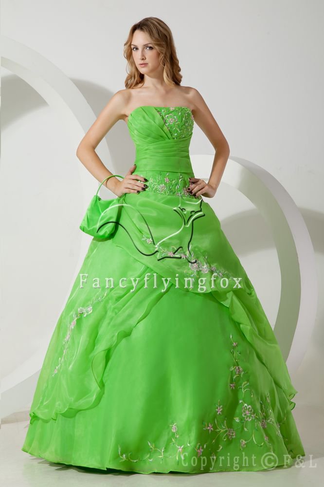 vintage organza strapless ball gown floor length quinceanera dress with embroidered IMG-1480