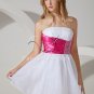 charming white and fuchsia tulle strapless a-line mini length short prom dress IMG-1494