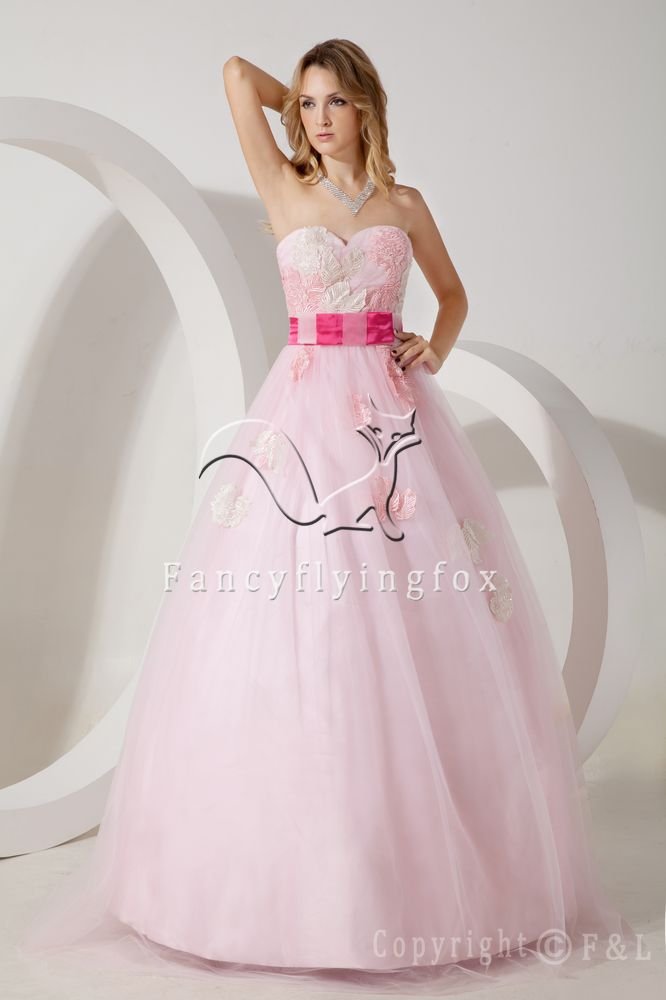 modern hot pink tulle strapless ball gown floor length quinceanera dress with appliques IMG-1584