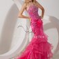 luxurious fuchsia organza strapless a-line floor length prom dress with ruffled skirt IMG-1602