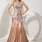 brilliant gold satin strapless a-line floor length evening gowns with split skirt IMG-1615