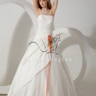classic white satin and tulle strapless ball gown floor length wedding dress with pleats IMG-1643