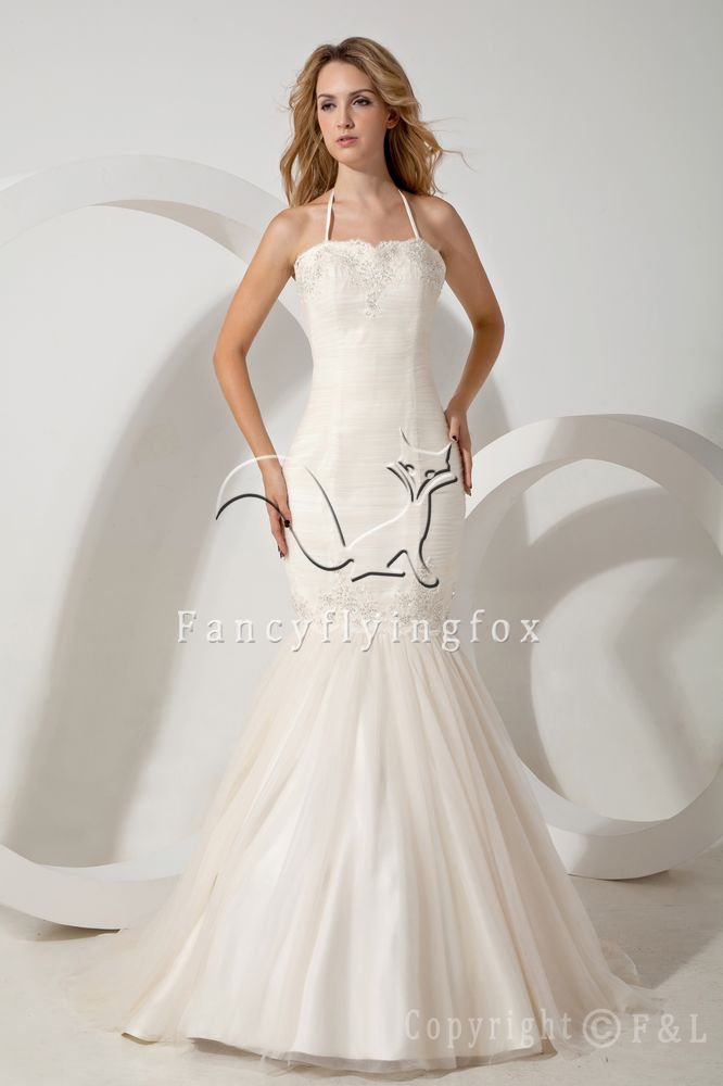 couture vintage halter ivory tulle mermaid wedding dress floor length IMG-1733