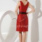 elegant red and black satin v-neck a-line knee length mother of the bride dress IMG-2000