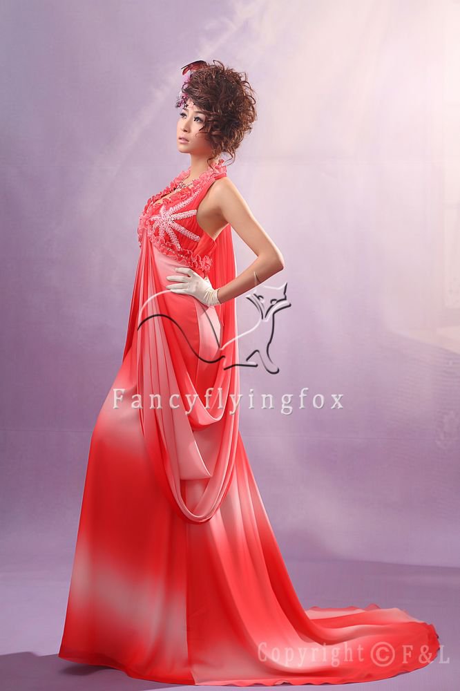 red rainbow chiffon halter neck empire maternity evening dress 2011Y-045
