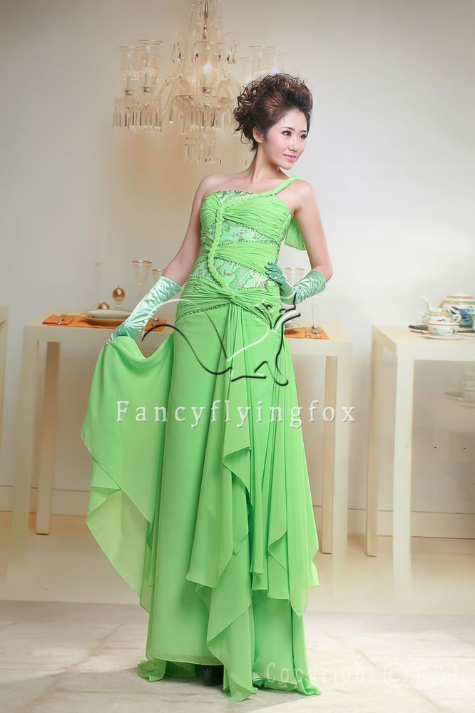 elegant one shoulder chiffon a-line floor length evening dress 2011Y-073