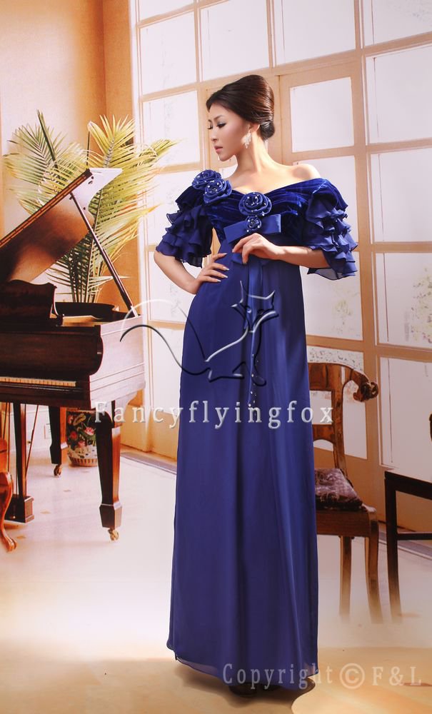elegant royal blue chiffon short sleeves a-line floor length mother of the bride dress 2011Y-88