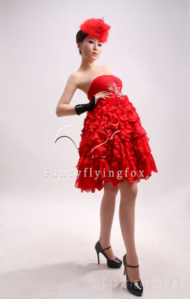 modern red chiffon strapless mini skirt ball gown homecoming dress 370