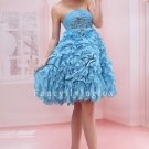 sky blue chiffon strapless knee length cocktail dress with folded skirt 370