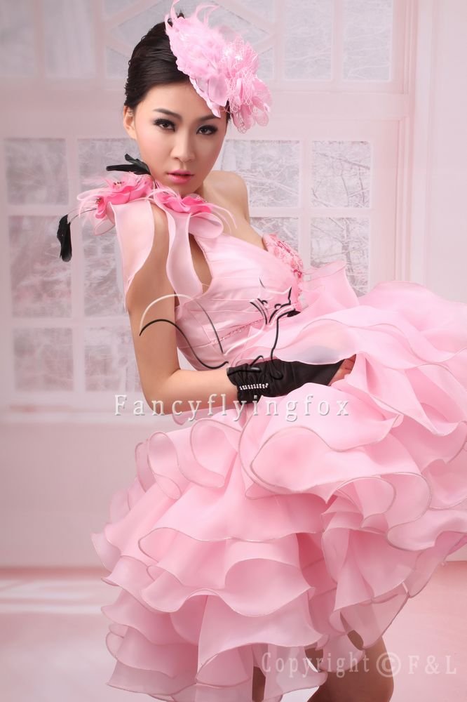 modern 2013 pearl pink organza one shoulder cocktail dress with ruffled skirt 374