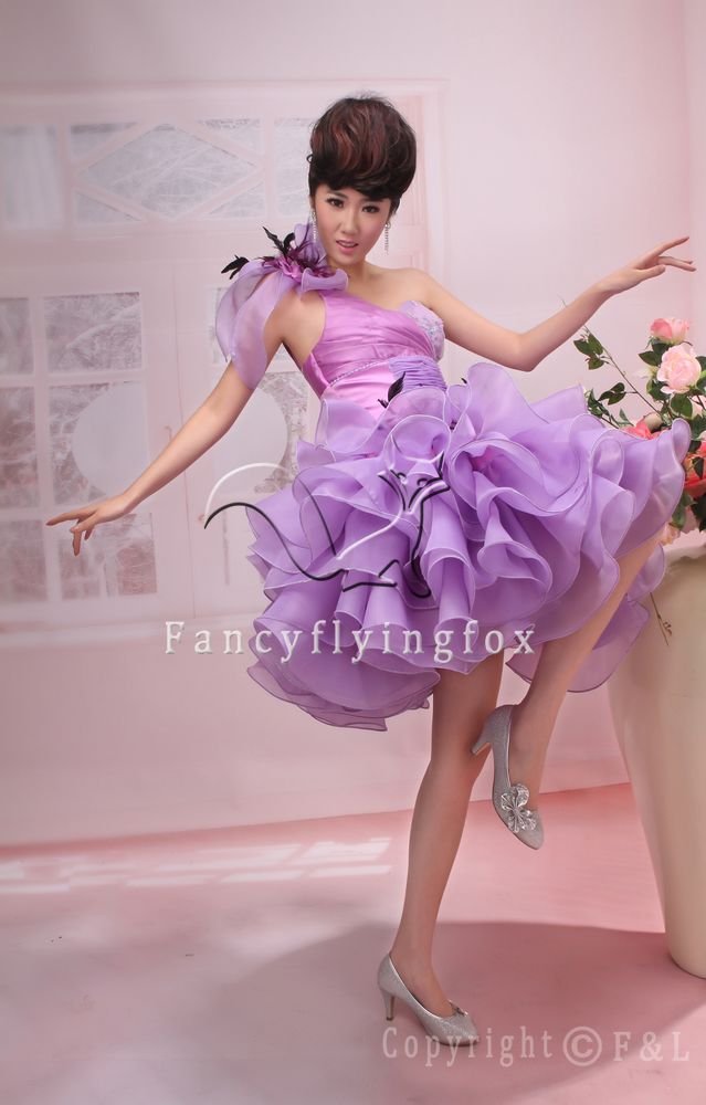charming lavender organza one shoulder cocktail dress with ruffled skirt 374