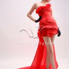 modern and chic red satin strapless a-line mini length cocktail dress 376