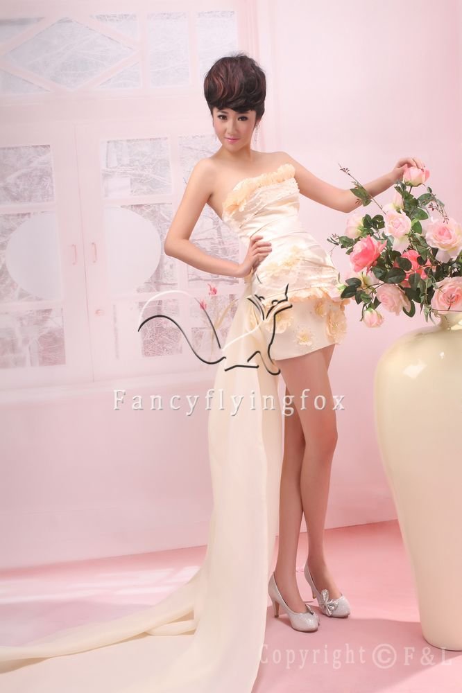 chic cream satin strapless a-line mini length cocktail dress 376