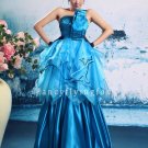 classic turquoise satin strapless ball gown floor length quinceanera dress 389