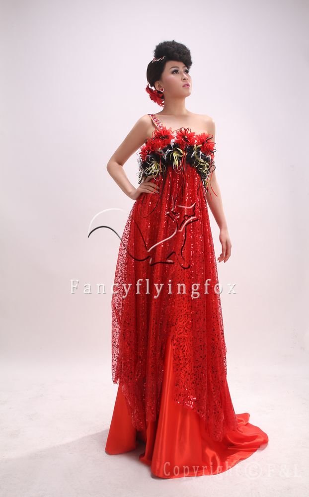 2013 luxurious red sequined one shoulder empire pregnant prom dress 500