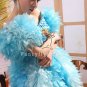 luxurious ice blue and white off-shoulder ball gown mini length cocktail dress 28005