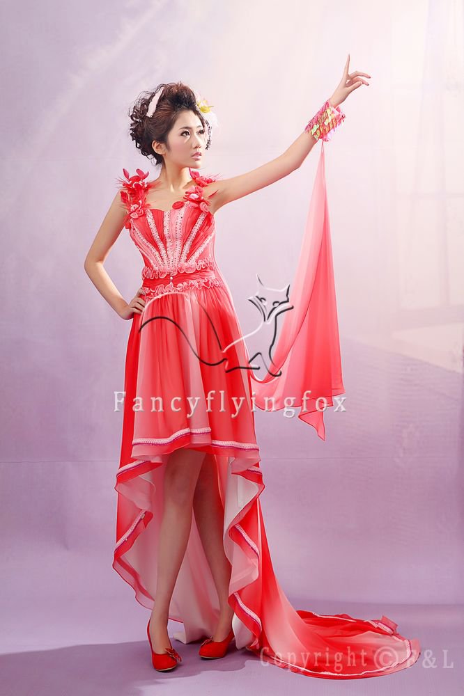modern and chic rainbow chiffon tea-length prom dress y-044