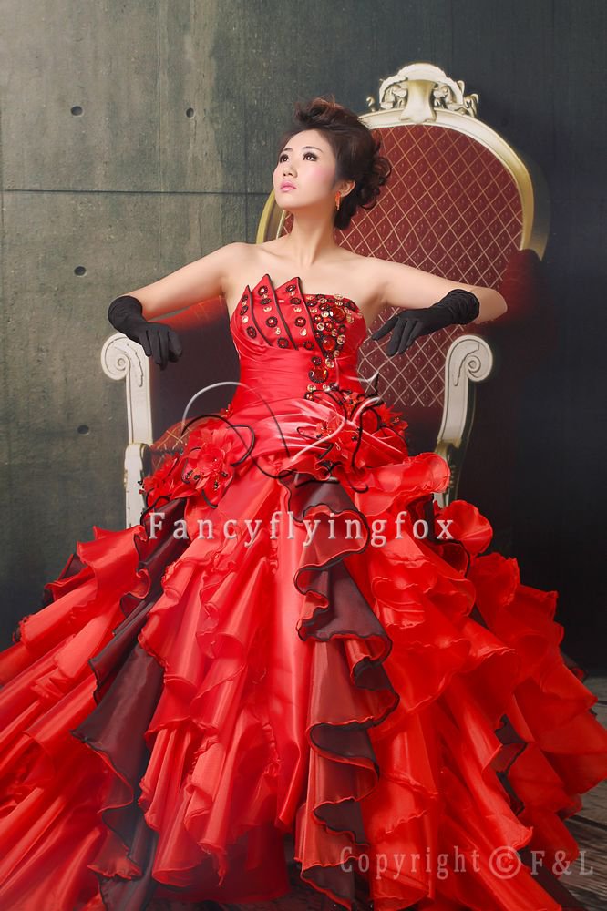 luxurious red tulle and organza strapless ball gown floor length quinceanera gowns y-077