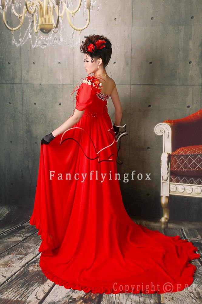 elegant red chiffon one shoulder a-line floor length evening dress 14