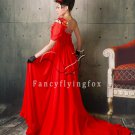 elegant red chiffon one shoulder a-line floor length evening dress 14