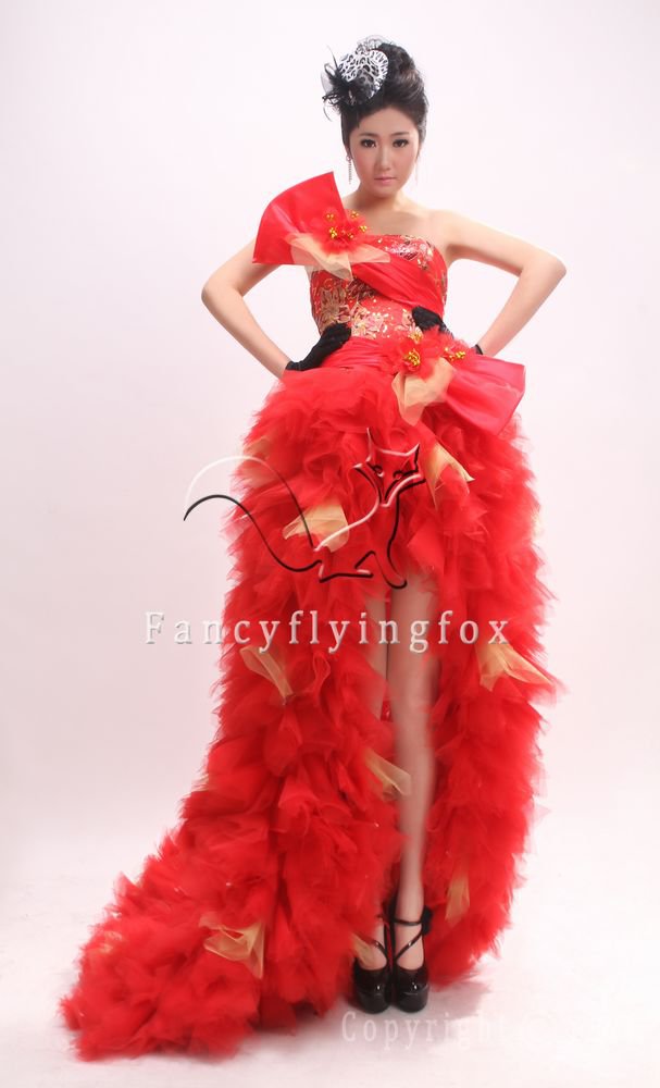 modern and sexy red tulle strapless a-line mini length cocktail dress 353-2
