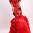 classic and vintage red tulle mermaid prom dress ok-10