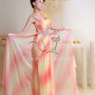 rainbow chiffon asymmetrical straps a-line floor length bridemaid dress y-042