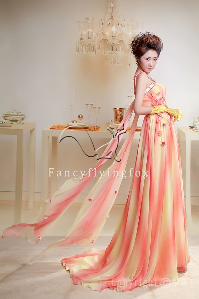 elegant straps rainbow chiffon a-line floor length prom dress y-042